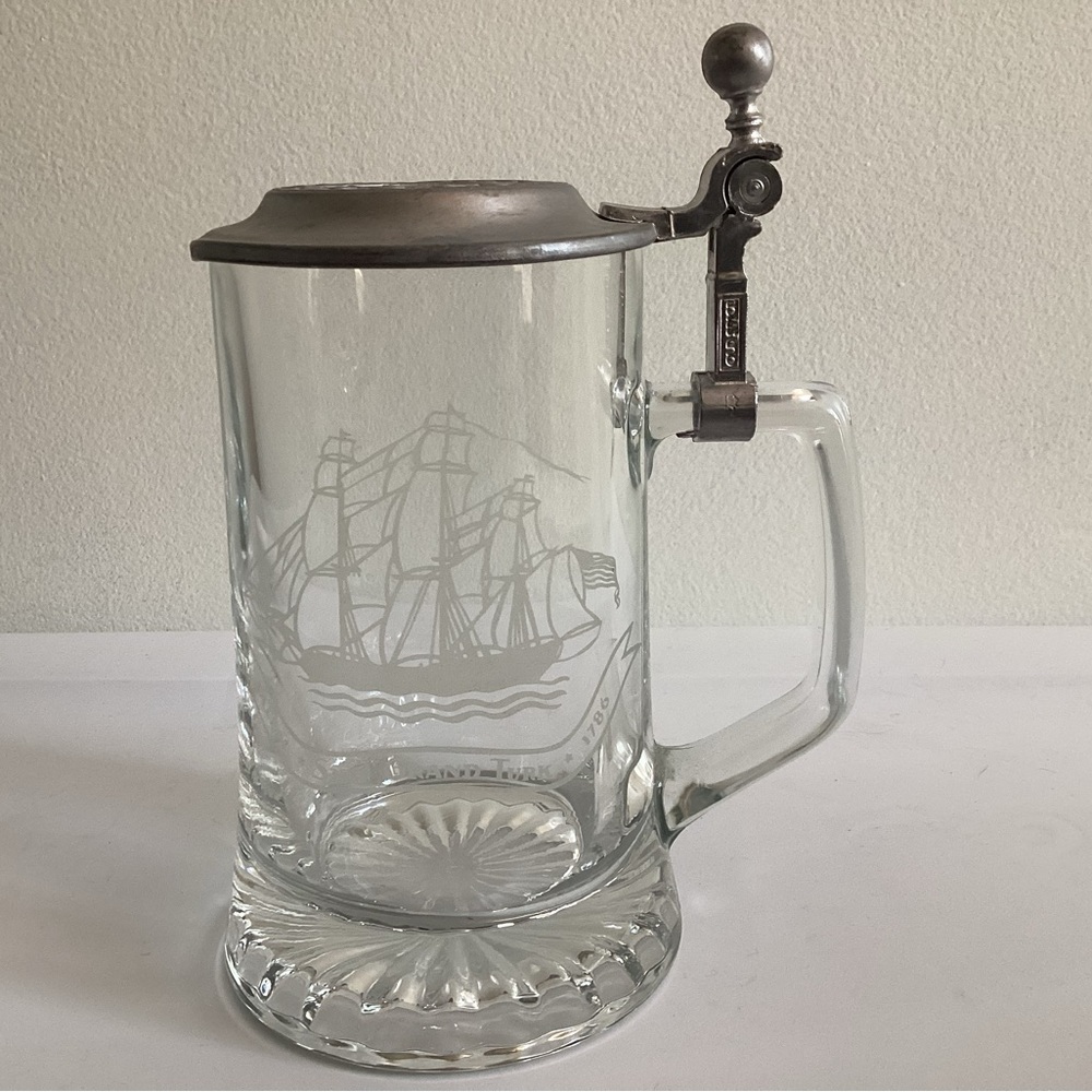 Vintage Glass Beer Stein Salem Ship Grand Turk 1786